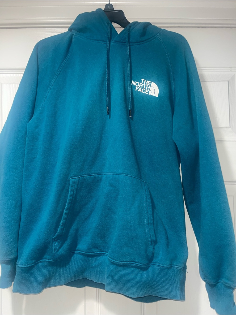 The North Face Men's Teal Crewneck Hoodie - White Logo